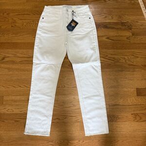Rubberband Stretch Distressed Hem White Straight Leg 26